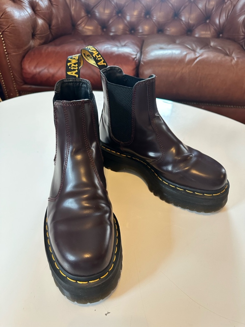 Dr. Martens Chelsea Boots in Dark Cherry with Yellow Stitching - Picture 4 of 5